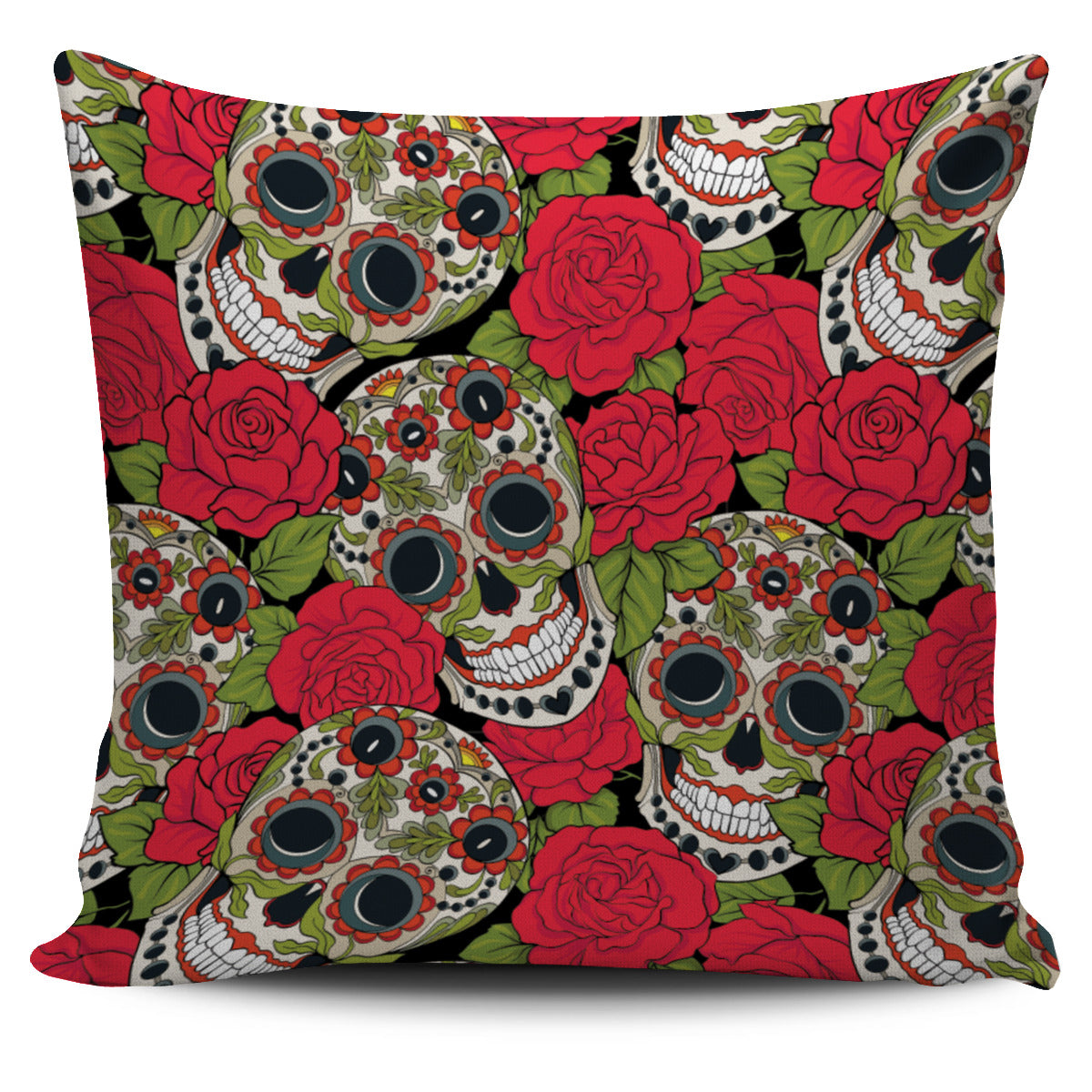 Rose Skull Pillow Cover