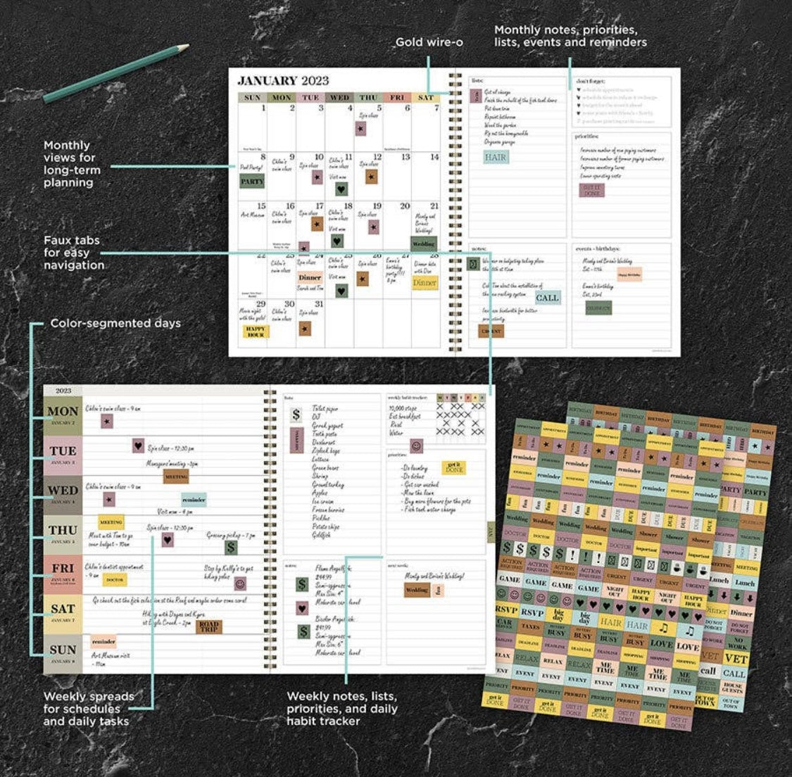 TF Publishing - Paper Goods - Academic Year July 2022 - June 2023 Field of Flowers Large Daily Weekly Monthly Planner