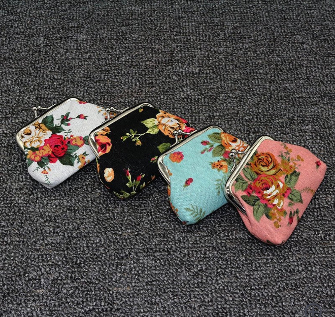 White Floral Small Vintage Coin Purse for Women and Girls