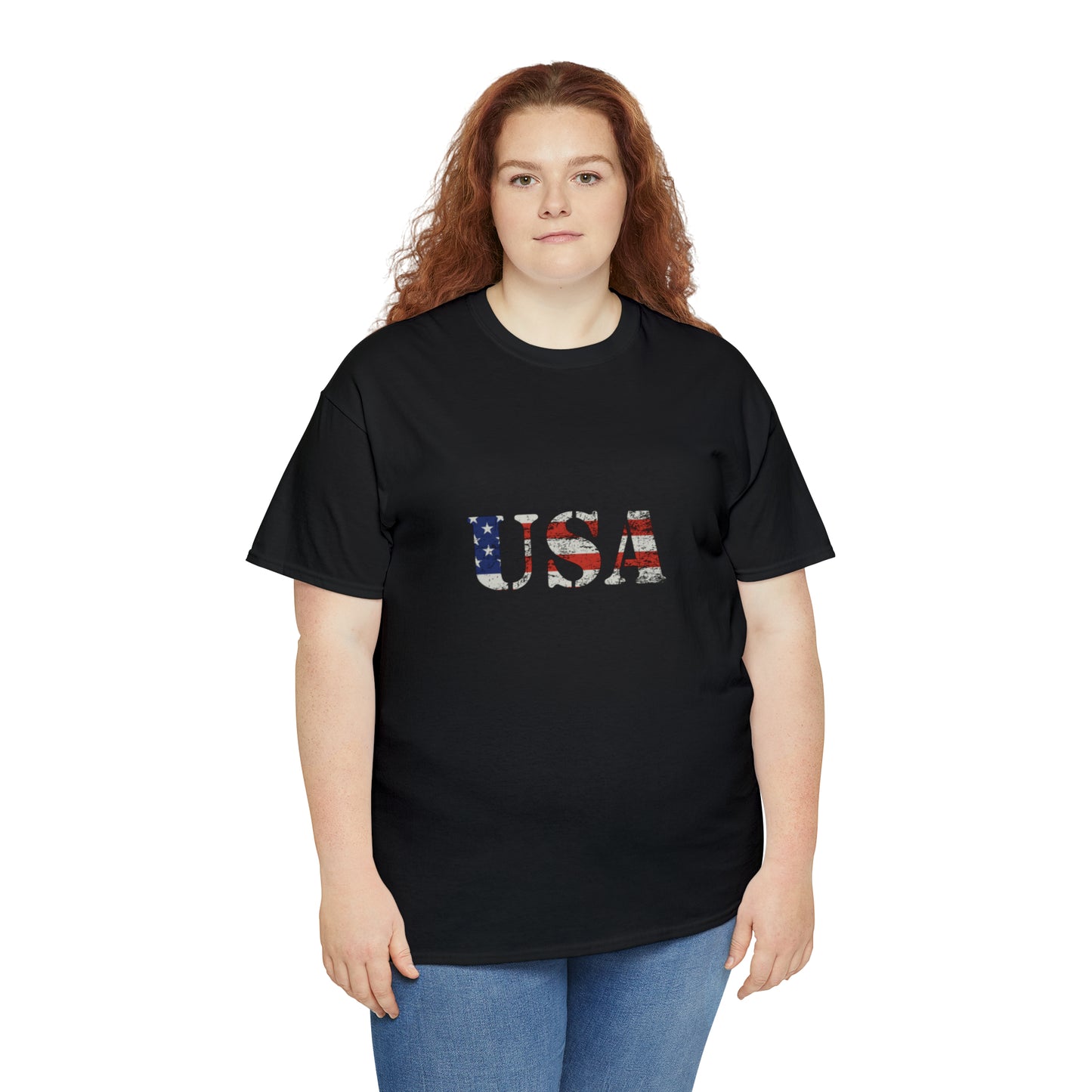 USA Shirt with Distressed American Flag Vintage Lettering Unisex Heavy Cotton Tee