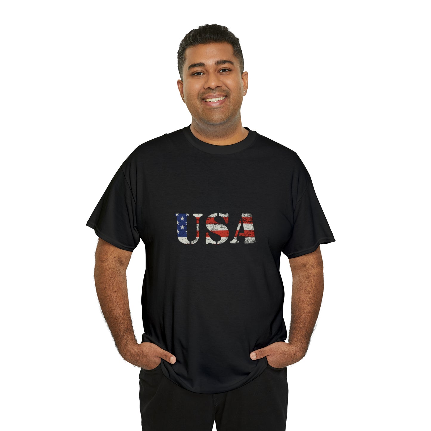 USA Shirt with Distressed American Flag Vintage Lettering Unisex Heavy Cotton Tee