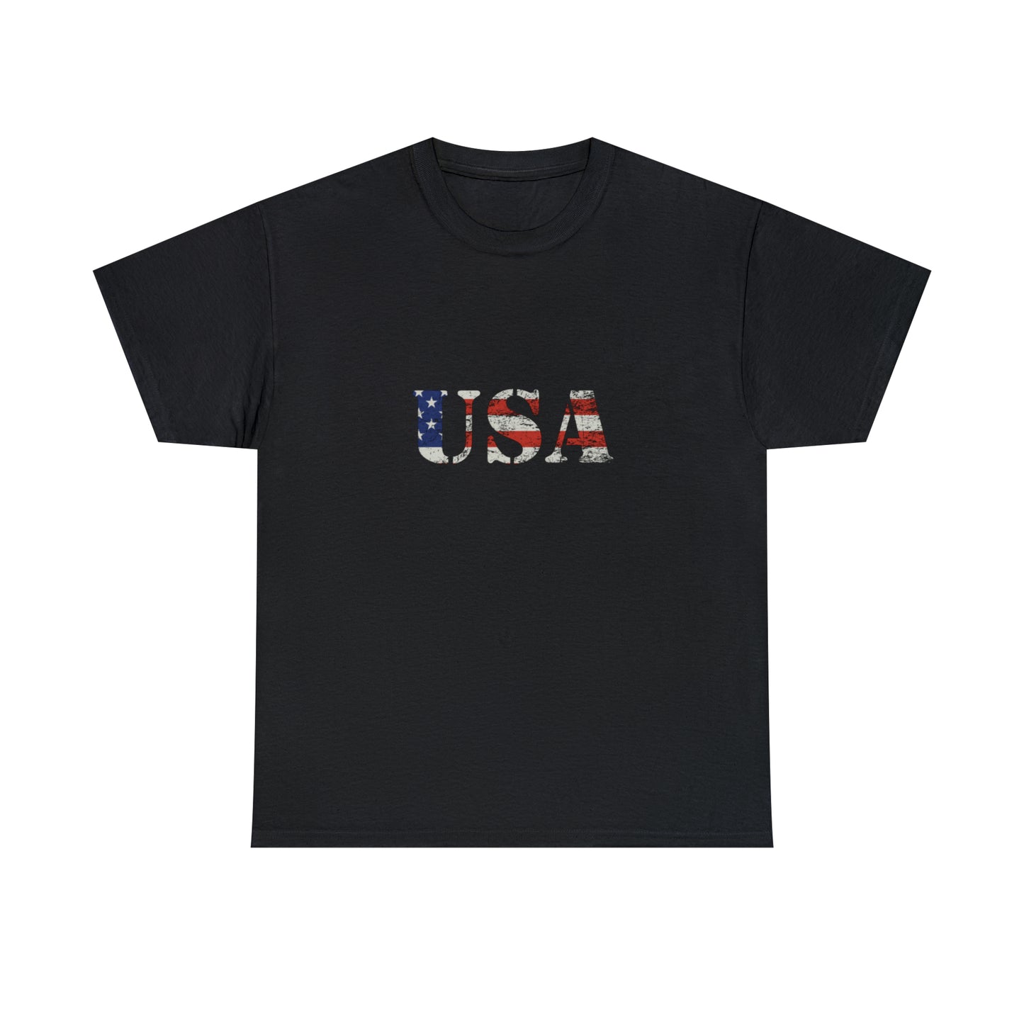 USA Shirt with Distressed American Flag Vintage Lettering Unisex Heavy Cotton Tee