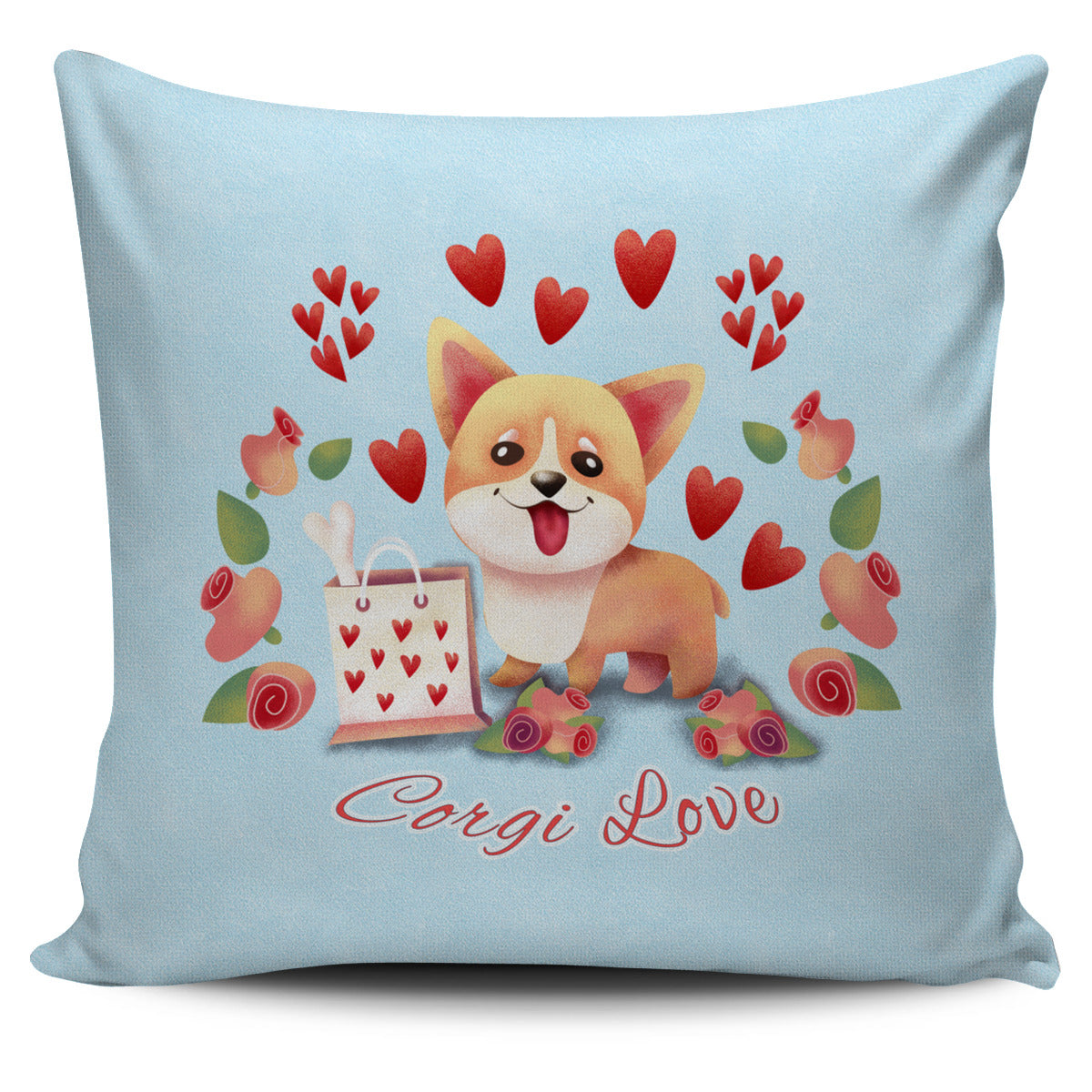 Blue Corgi Love Pillow Cover Set