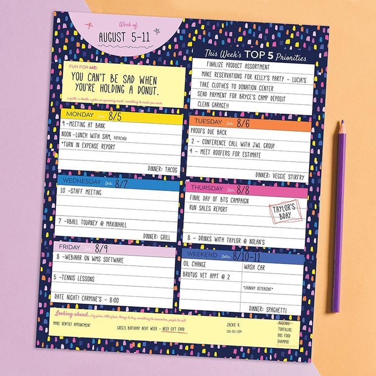 Undated Bright and Fun Weekly Task Pad