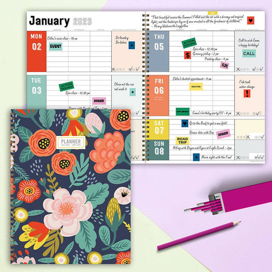 TF Publishing - Paper Goods - Academic Year July 2022 - June 2023 New Flora Large Daily Weekly Monthly Planner