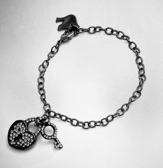 Crystal Key Lock Bracelet in Black from Girl Nation