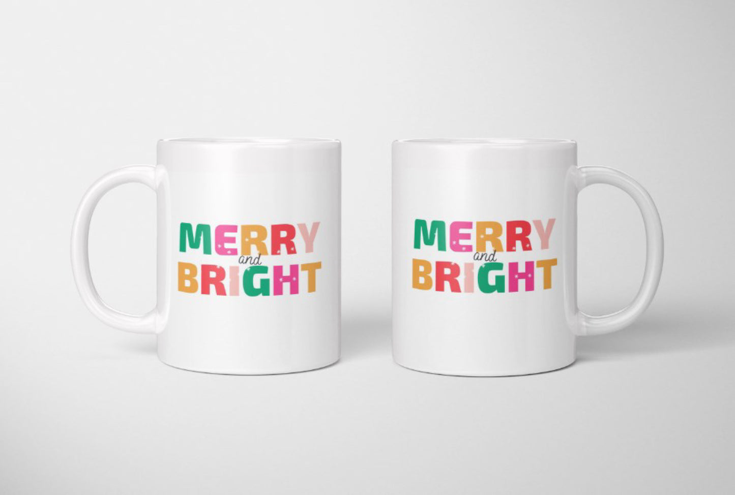 Merry and Bright Christmas Coffee Mugs 11 oz Ceramic