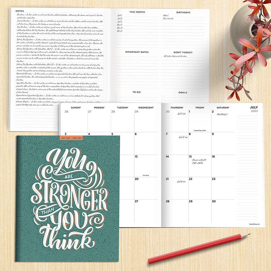 TF Publishing - Paper Goods - Academic Year July 2022 - June 2023 You Are Stronger Medium Monthly Planner